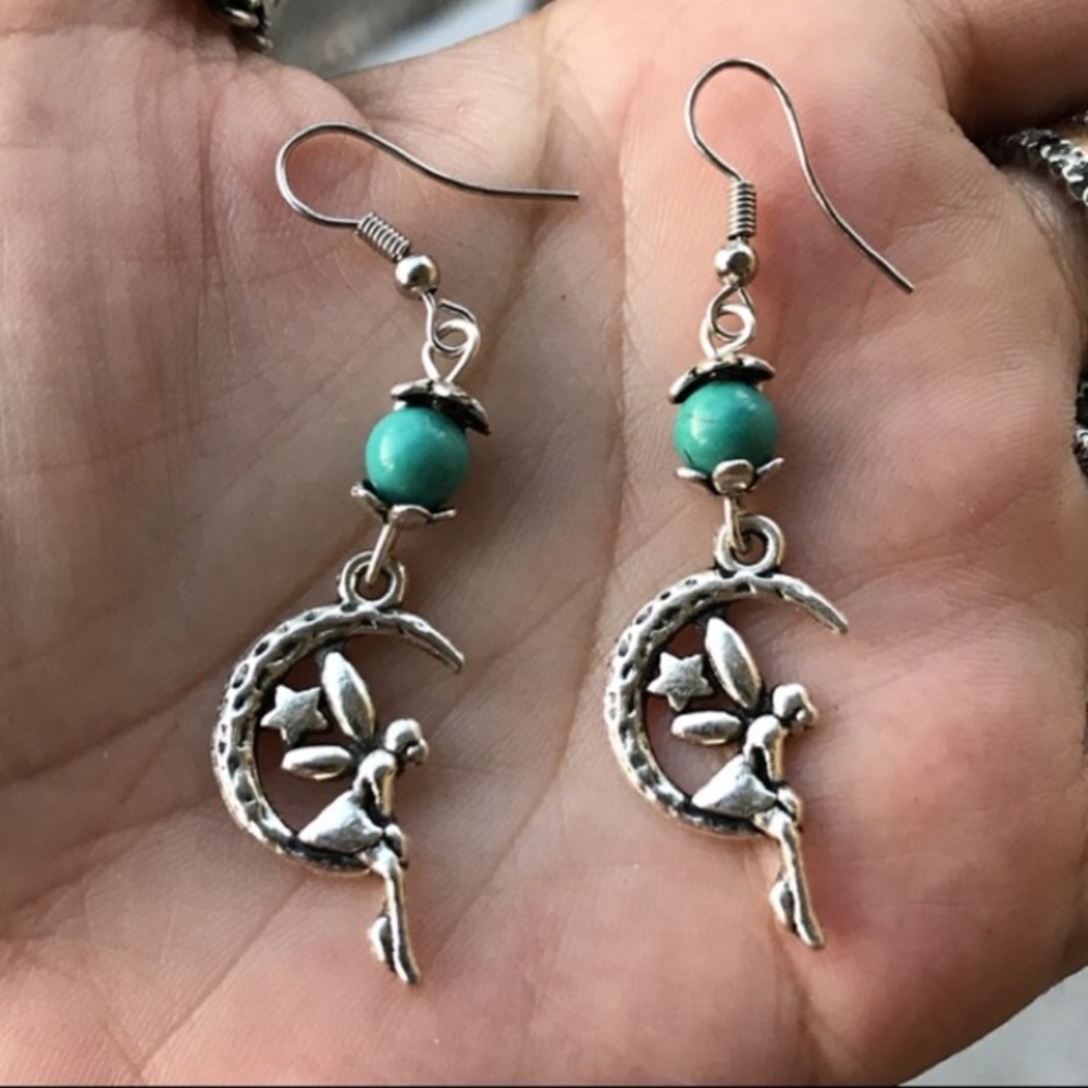 ๐ดSale ! Turquoise fairy steel dangly earrings - Picture 5 of 7